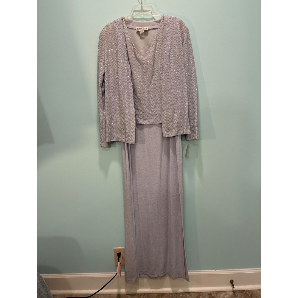 Ronni Nicole Women Lavender Silver Sequin Jacket Dress Set Metallic Formal 10